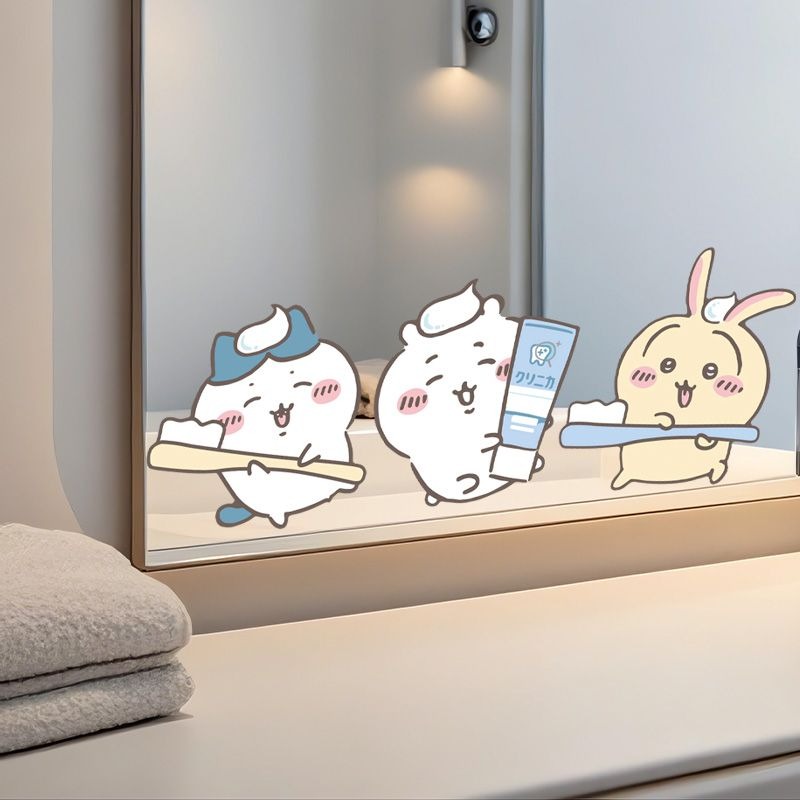Home Bathroom Model - Sıcak Chiikawa Ayna Çıkartmaları Güçlü Yapışkanlı