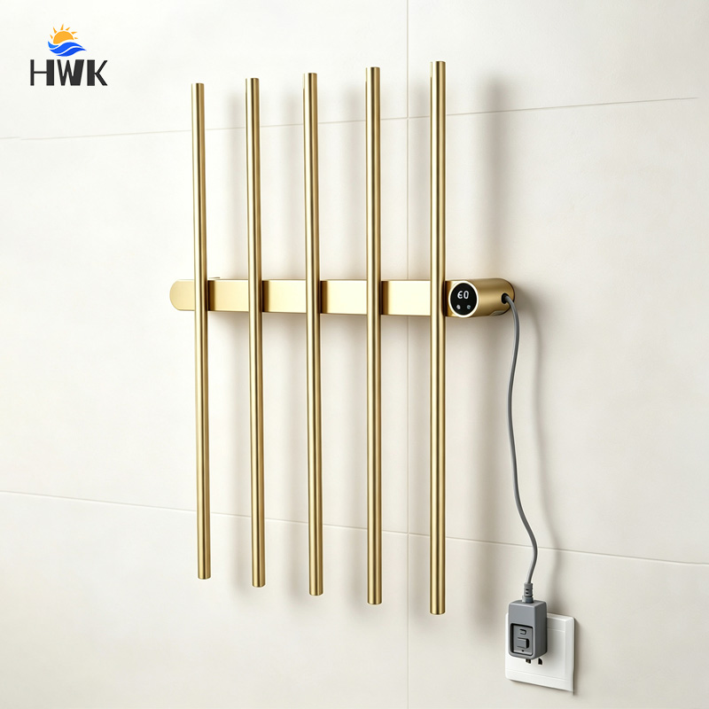 Towel Warmer Electric - Fırçalanmış Altın Renkli Dikey Elektrikli Havlu