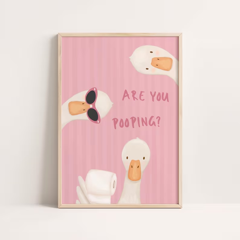 Home Design Bathroom - Modern Karikatür Pembe Çizgili Kaka Kaz