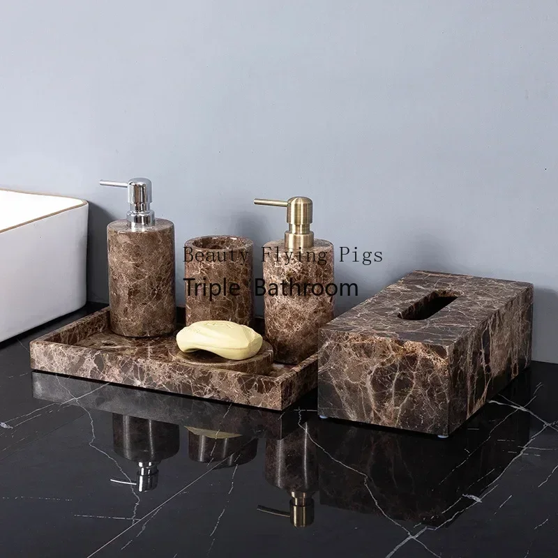 Zara Home Bathroom Set - Emperador Koyu Doğal Mermer Banyo Seti