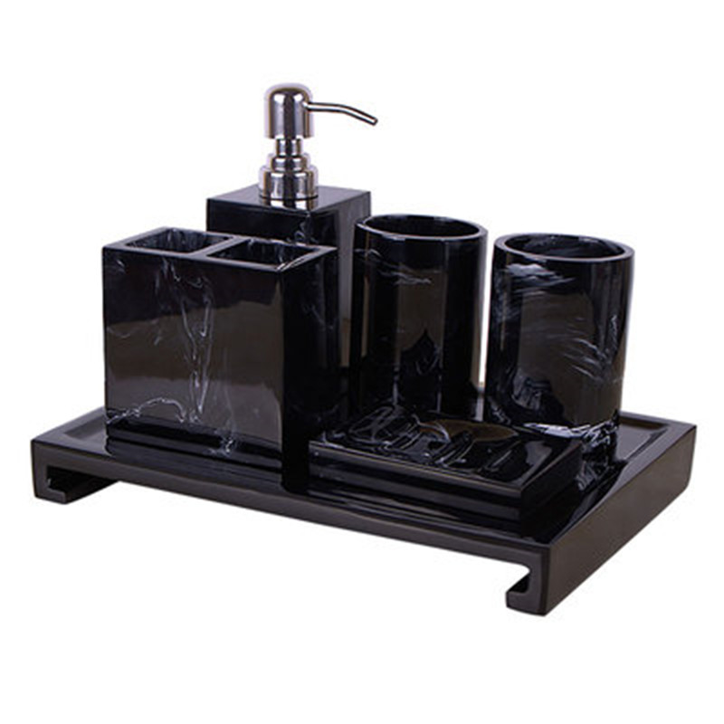 Zara Home Bathroom Set - Siyah mermer desen tepsi reçine banyo