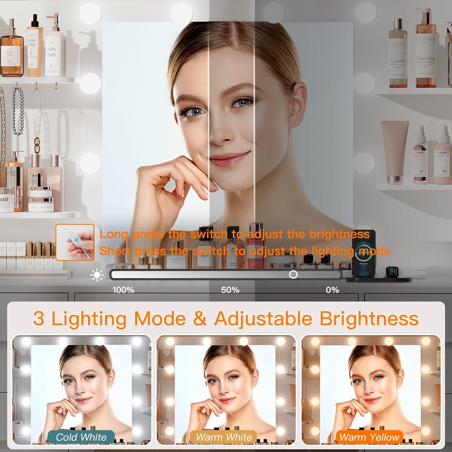 Büyük Makyaj Masası, LED Işıkl - Home Outlet Bathroom Mirrors incelemesi ve fiyatı